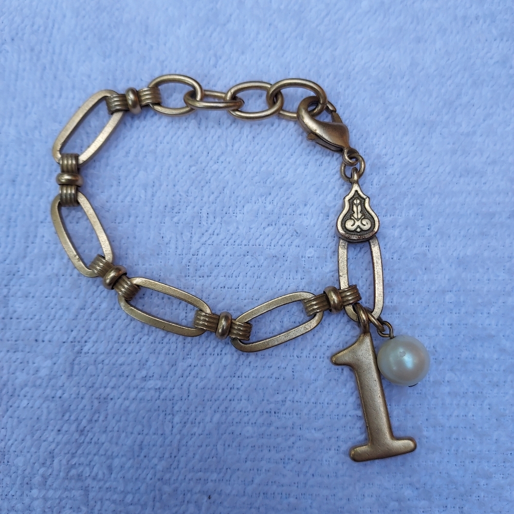 Anthropologie Gold-Toned Bracelet with Charm And Faux Pearl